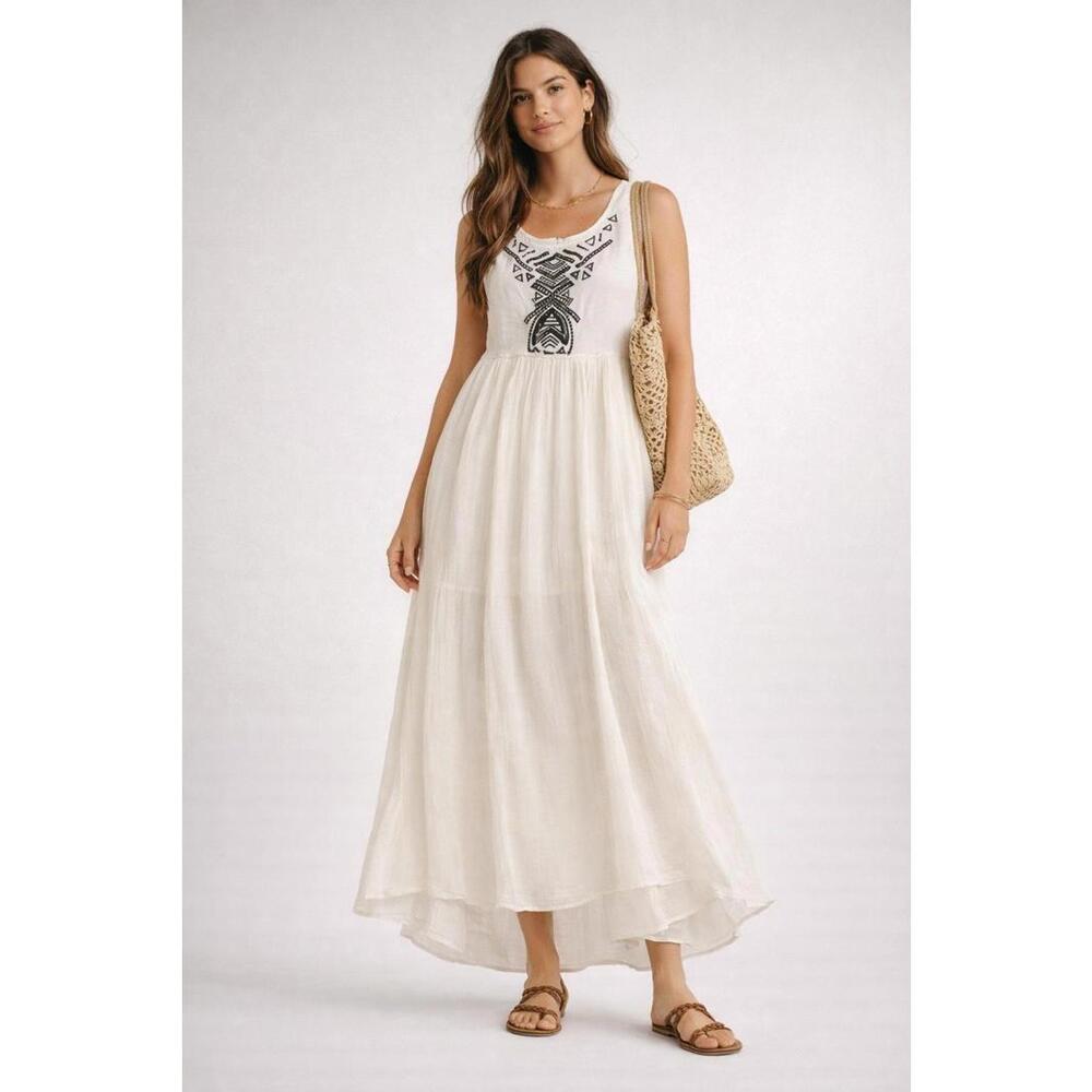 Free People Maxi Dress Embroidered Cotton Ivory Medium Boho Festival - Picture 10 of 10